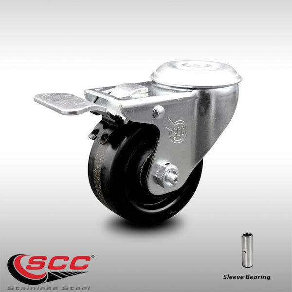3 Inch SS Phenolic Wheel Swivel Bolt Hole Caster with Total Lock Brake SCC